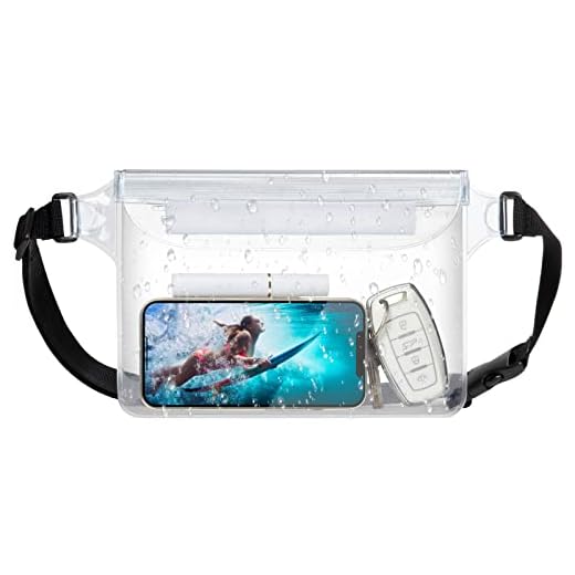F-color Waterproof Fanny Pack - Waterproof Phone Pouch with Waist Strap - Cruise Essentials Must Haves Waterproof Pouch Dry Bag Keep Phone Valuables Safe for Beach Kayaking Boating Fishing, Clear