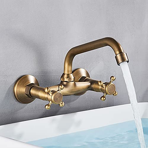 Robinet d'évier en laiton antique LUNEZY mitigeur pivotant chaud et froid pour cuisine et lavabo