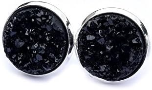 Black Druzy Studs, 12mm black druzy silver, black earrings, druzy earrings, black druzy, druzy jewelry, black jewelry