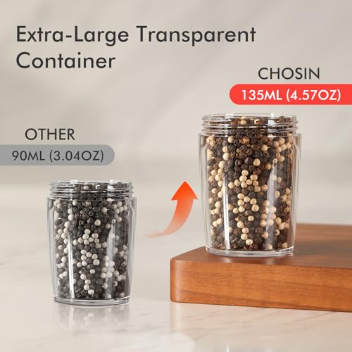 Upgraded Larger Capacity Electric Salt and Pepper Grinder Set, Rechargeable Salt and Pepper Shakers with Rechargeable Base, Auto Salt Grinder with External Adjustment & LED lights by CHOSIN - Image 2