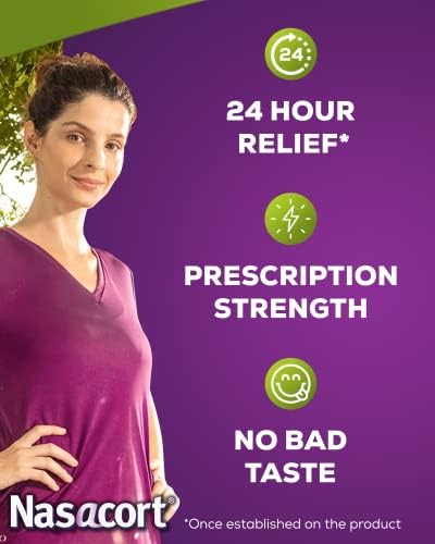 Nasacort Allergy Triamcinolone Nasal Spray  12-15 days supply - 24hr 8 in 1 Hayfever Relief from Sneezing, Itchy, Runny Nose, Sinus Discomfort & Blocked Nose, Red, Itchy & Watery eyes - No bad taste