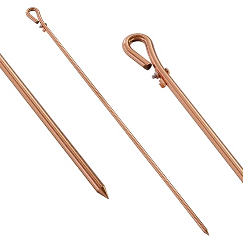 MOKIKUBA Portable Ground Rod - 3ft Copper Electrical Grounding Pin with Ground Wire Lug| Great for Electric Fences,Antennas,Satellite Dishes,Ground Post Pin,Tie Out Stake(1 Pack)