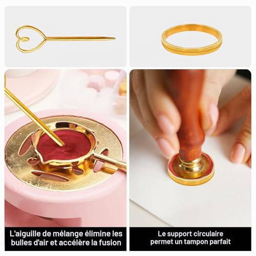 CoKeeSun 200 Pièces Sceau Cire Rouge, Kit de Cire à Cacheter Avec 5 Bougies à Thé, Cuillères de Fusion, Tampon, Moule pour Enveloppes, Invitations, Cartes – vue 3