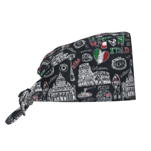 Image of Working Cap Scrub Cap with Sweatband Adjustable Unisex Women Tie Back Hat Nurse Surgical Caps