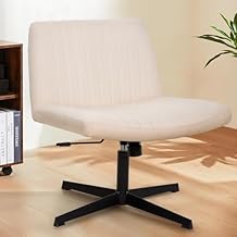 Criss Cross Chair,Comfortable Armless Cross Legged Ergonomic Height Adjustable Wheelless Computer Task Office Chair,Wide Seat Swivel Dressing Table Chair for Home Office Fabric,Beige