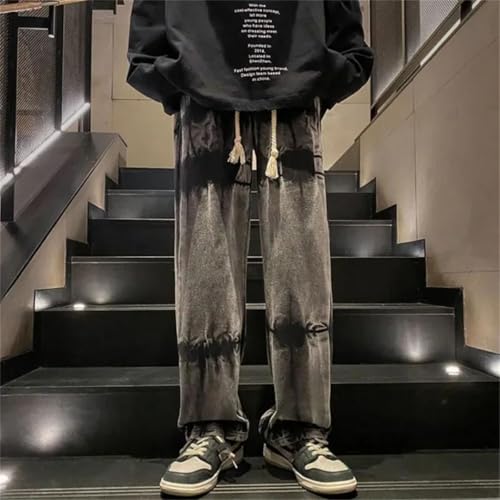 Men Korean Style Jeans with Pockets Cowboy Pants Washed Trousers2