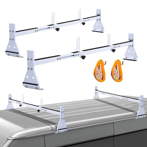 LMYYGOO Universal Van Ladder Rack Adjustable 57-63 for Chevy Express 1500 2500 3500 Ford Econoline GMC Savana Full-Size 5-Section Stable Frame 800 lb Capacity Fits Rain Gutter Vans
