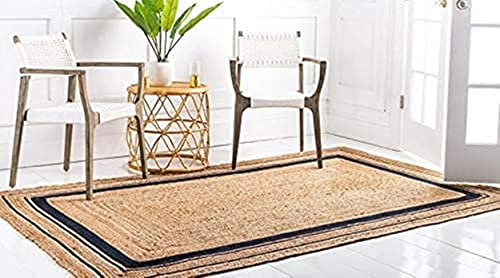 Image of Jute Braided Natural Hand Woven & Reversible Rug for Living Room Kitchen Entryway, Farmhouse Rustic Burlap Carpet Floor Mat (Bdesign, 6X8-feet)