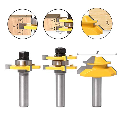 Lock Miter 45 Degree Joint Router Bits + 2Pcs Tongue and Groove Set [1/2-Inch Shank], APLUS 45° Lock Mitre Glue Joint Router Bit + Router Bit Set 3 Teeth T Shape, Wood Milling Cutter Woodworking Tool - Thumbnail 3
