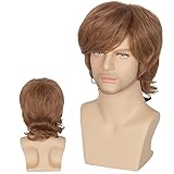 iCos Men Adult Short Curly Wave Chestnut Brown Movie Costume Wig Halloween Party