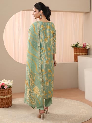 Image of Libas Printed Chinon Straight Kurta With Trouser and Dupatta | daily wear suit