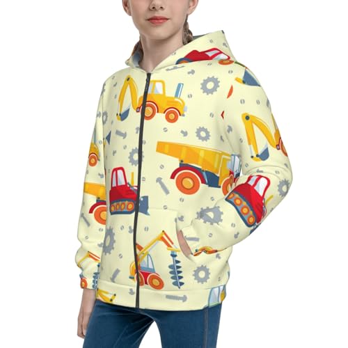 Heavy Equipment Kid Hoodies Boys Zip Up Sweatshirts Girls Pullover with Pocket