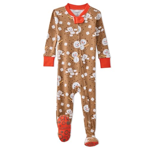 Butterblu Cruz Snug-fit Footed Pajamas 100% Organic Cotton Zip Front Sleeper PJs w/Grippers for Baby Girls, Cocoa Day, 18 Months