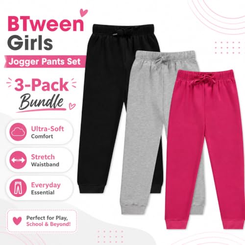 Image of BTween Kids Girls Fashion Stretch Waist Ultra Soft Jogger Pants Set 3 Pack Bundle