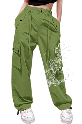 Image of Cromoncent Womens High Waist Parachute Pants Y2K Cargo Trousers with Pockets, Light Army Green, S