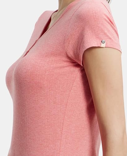 Image of Jockey UL03 Women's Super Combed Cotton Elastane Stretch Slim Fit Solid V Neck Henley Styled Half Sleeve T-Shirt