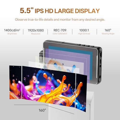 Image of VILTROX DC-550 PRO II 5.5 inch Camera Field Monitor, 1400nits Touchscreen DSLR On-Camera Monitor with 4K@60Hz HDMI 2.0, Onion Skin, USB /Wi-Fi Camera Control,3D LUT,Peak Focus,Sunshade Hood,Battery(2026) | 1400nits, 5.5 inch Touchscreen, 4K@60Hz HDMI 2.0, Onion Skin Function, USB /Wi-Fi Camera Control,3D LUT