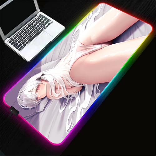Mouse Pad LED Anime Girl Sexy Boobs Gaming Mouse Pad RGB Large Gamer PC Laptop XXL Gamer Sexy HIPS Breasts Boobs (A,31.49x12 inche)