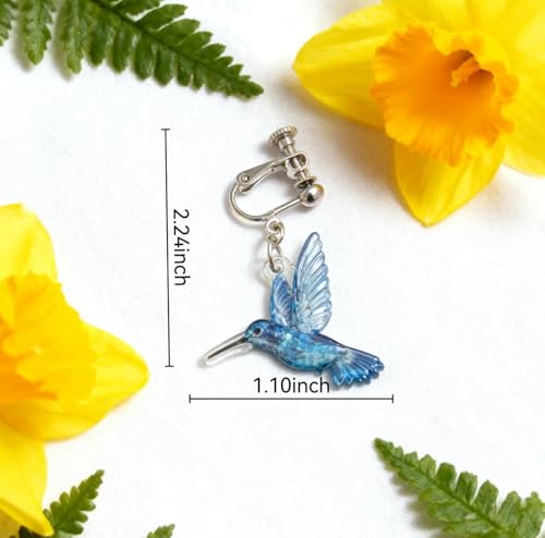 Aretes colgantes clip on colibrí coloridos para mujer miniatura 5