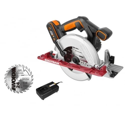 WORX WX530 Sierra circular Exactrack 20V PowerShare, Batería 2Ah, Corte en bisel hasta 50 grados, base de aluminio, Bloqueo del husillo, Negro