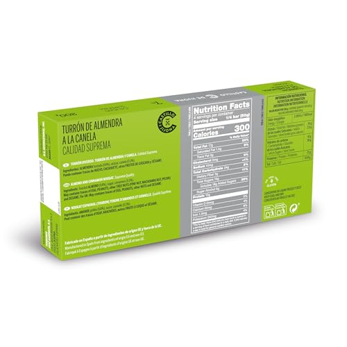 Castillo de Jijona - Veganer Zimt-Mandel-Nougat 200g - Veganer Nougat - Ausgewählte Mandeln - V-Label - Glutenfrei - Höchste Qualität - Handgemachtes Rezept - Spanien (Jijona)