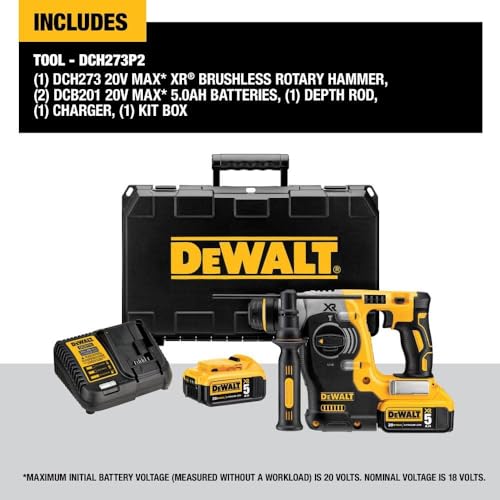 DEWALT DCH273P2 20V Max Brushless SDS Rotary Hammer with 5 Ah Batteries by DEWALT - Image 7