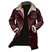 Mens Jacket Winter Coat, Men's Vintage Suede Jackets Fashion Plush Collar Western Cowboy Coats Distressed Faux Leather Motorcycle Jacket Trendy Color Block Long Trench Coat Red