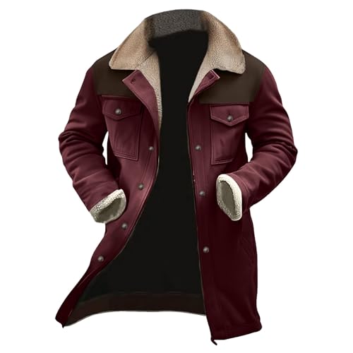 Mens Western Cowboy Vintage Suede Jacket Plush Collar Coats Faux Leather Winter Long Jackets Men Zip Up Casual Retro Tops2