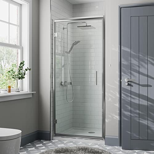Diamond® 900mm Hinged Shower Door for Wet Room Cubicle Enclosures, 8mm Toughened Safety Glass Space Saving, Framed, Polished Chrome