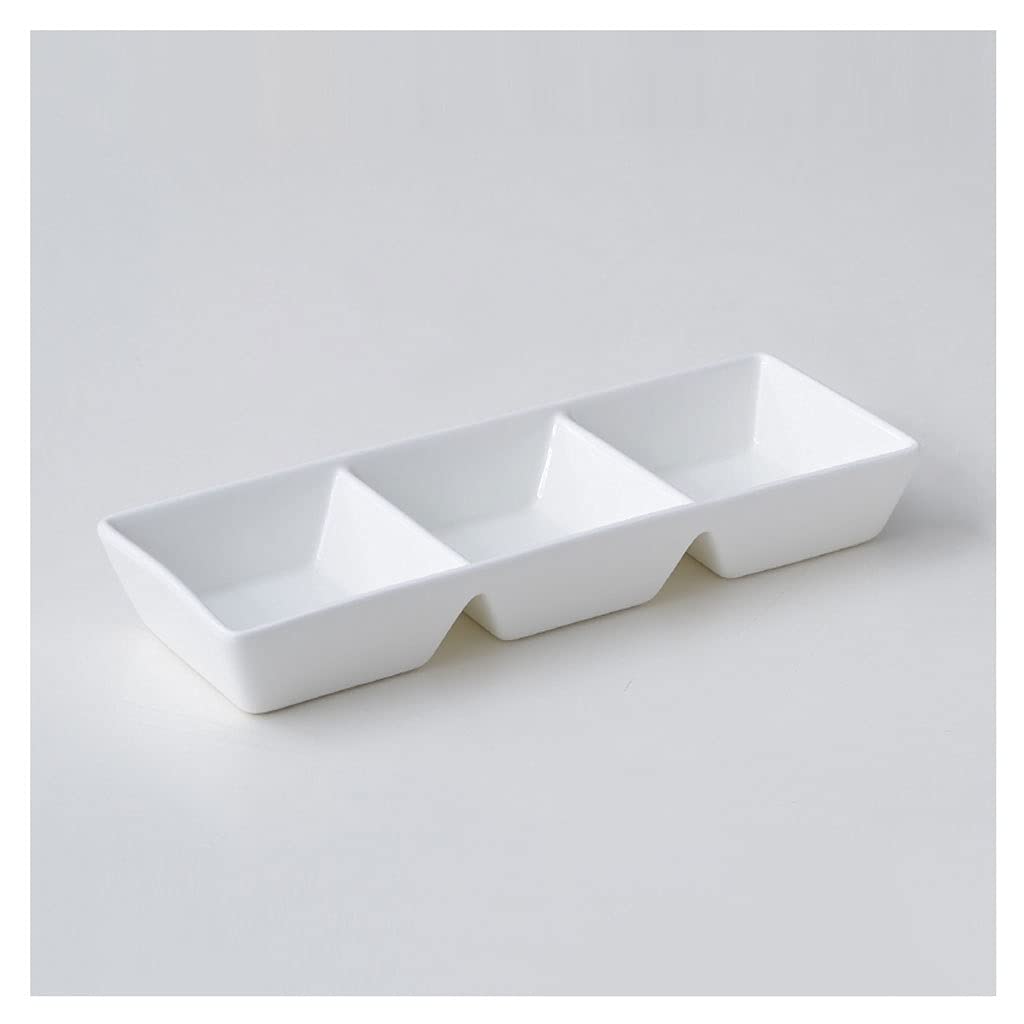 sararui White Ceramic Soy Sauce Dish 3 Compartment Appetizer Plate Tray Divided Dipping Sauce Dishes for Sushi Ketchup Appetizer Serving (9.65inch (Color : White, Size : 9.65×3.54×1.38in)