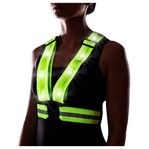 LED Reflective Vest for Running or Cycling USB Rechargeable, High Visibility Safety Vest for Construction, Running Lights for Runners, Motorcycle Vest, Adjustable Reflective Running Gear (Neon Green)