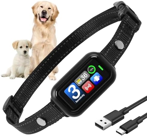 Smart Dog Bark Collar for Large Medium Small Dogs, WIOR Rechargeable Dog Training Collar Automatic Stop Bark Anti Barking Device with 5 Adjustable Sensitivity & Beep Vibration Modes IP67 Waterproof