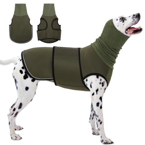 KOESON Soft Dog Anxiety Calming Hoodie with Ear Cover, Breathable Thunder Jacket for Large Dogs, Comfort Dog Anxiety Relief Wrap for Separation, Thunder, Fireworks, Travel, Army Green XL