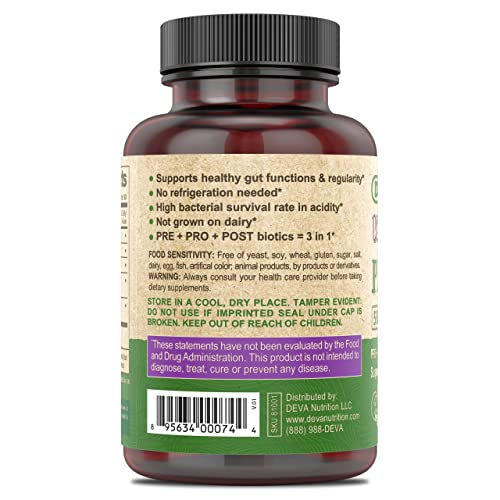 Deva Vegan Probiotic Supplement - Pre, Pro, And Postbiotics For Digestive Health, 5 Billion Cfu, Dairy Free Fos Prebiotics And Probiotics For Women And Men, Vegan Capsules, 90 Count #TOP2