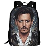 Tuor Autbut Johnny Depp Backpack,3d Print Laptop Backpack Lightweight Casual Daypack Bookbag Multi-Function Travel Backpack 16.5 In