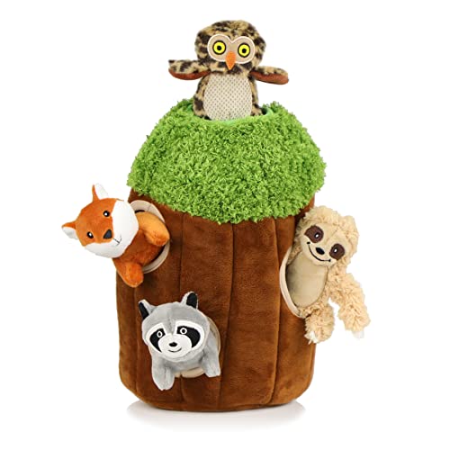 Okegztoa Hide And Seek Dog Puzzle Puppy Toys, Interactive Squeaky Plush, Stuffed Toys For Dogs, Small Size(Sheep, Panda, Forest Animals) (Tree Hole Mix Medium) #TOP1