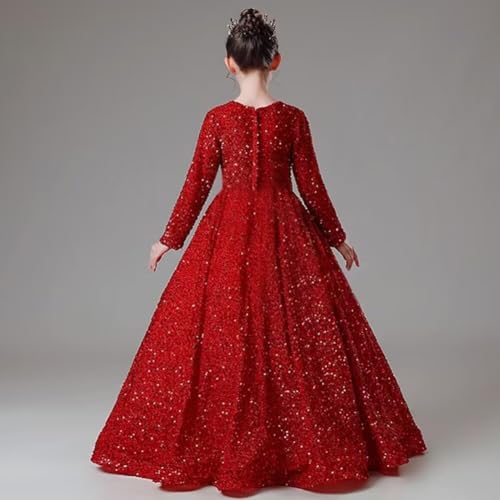 Long Sleeve Sequin Pageant Dress Sparkly Flower Girl Dresses for Wedding Prom Kids Princess Ball Gown2