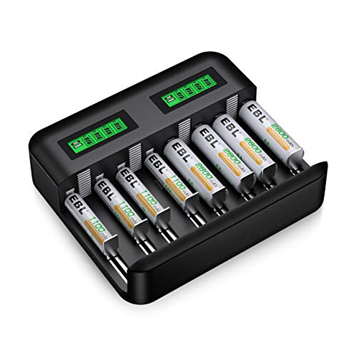 EBL Charger and Batteries Set - 8Slot LCD Battery Charger USB Type C