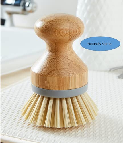 Addis Palm Dish Brush with Natural Bamboo, Natural & Grey, Grey/Wood, 6.7 x 6.7 x 9 cm 517683 - Image 4