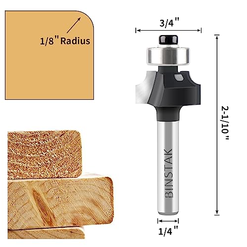 1/8\" Radius Roundover Router Bit 1/4\" Shank, Carbide Tipped Edge Forming Roundover Bit Bead Rounding Over Edging Bit by BINSTAK - Thumbnail 2