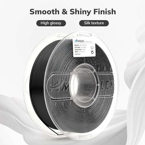Image of AMOLEN Silk PLA 3D Printer Filament, Shiny Silk Black PLA Filament 1.75mm, 3D Printing PLA Filament for Most 3D Printer, 1kg Spool(2.2lbs)