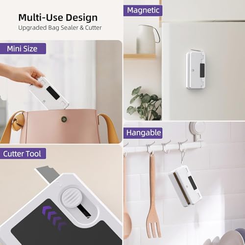 Scelleuse de sacs portative rechargeable avec cutter et 5 modes de temps