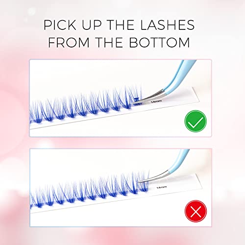 Lankiz Individual Lashes Natural Cluster Lashes, 20 Roots Blue Diy Lash Extension, C Curl 0.07Mm Thickness 8-14Mm Mix Faux Mink Colored Eyelash Extension At Home (Cluster-26) #TOP5