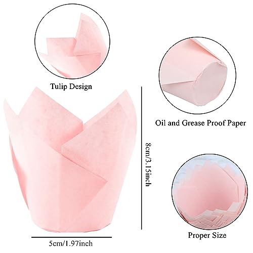 Image of 150 Pieces Tulip Cupcake Muffin Liners Paper Baking Cups Greaseproof Cupcake Wrappers for Birthday Wedding Party Baby Showers Catering Restaurants(Pink)