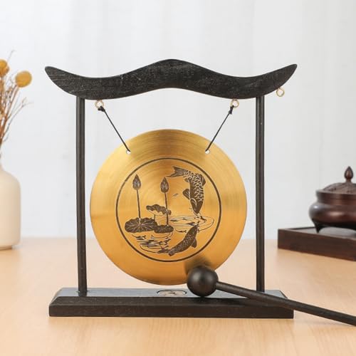 Ginobili Mini-Desktop-Gong-Tisch, Schlaginstrument, Becken, Gongs mit Schlägel für Heimdekoration, Einweihungsgeschenk, Langlebig, Einfach zu Bedienen
