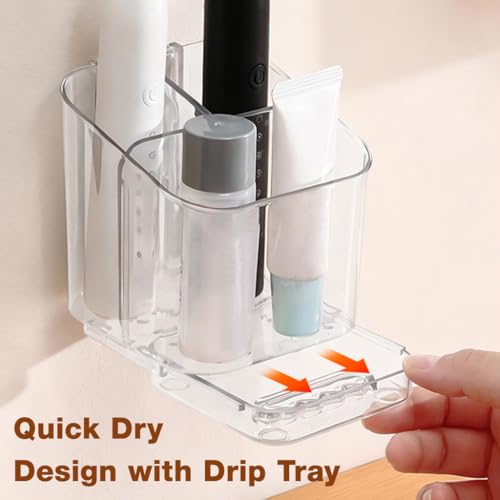 Image of HASTHIP Toothbrush Holders for Bathroom, 3 Slots Wall Mounted Toothbrush Holder with Divide, Quick Dry Tooth Brush Holder with Drip Tray, Detachable Insert Panels for Bathroom