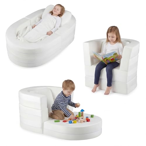COSTWAY 3 en 1 Sofá Cama Convertible para Niños, Cama Plegable para Niños con Fundas Lavables con Cremallera y Almohada, Relleno de Esponja Suave, Sofá Plegable para Niños de 3+ Años