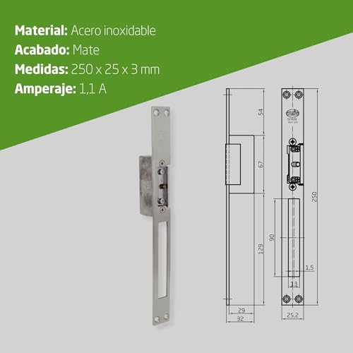 Miniatura 6 de Amig - Abrepuertas Eléctrico De Embutir Para Puertas - Mod.20-250 X 25 X 3 Mm - Amperaje: 1,1 A - Incluye Bobina De 8-12 V De Corriente Alterna - Cerradero Para Portales, Tiendas U Oficinas