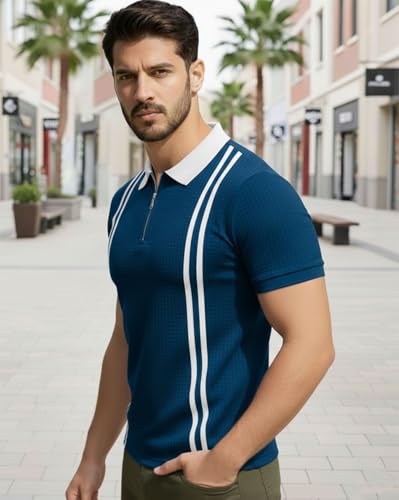 Image of AUSK Men Casual T-Shirt, Texture Printed Half Sleeve Tshirt for Mens, Polo Tshirt for Boys