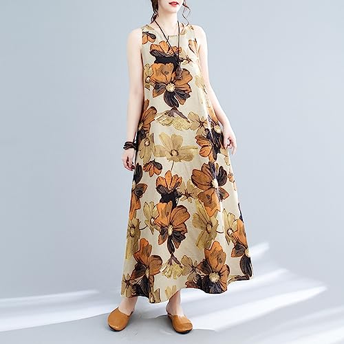 Namolit Vestido boêmio retrô feminino floral de algodão sem mangas vestido colete casual feminino ve